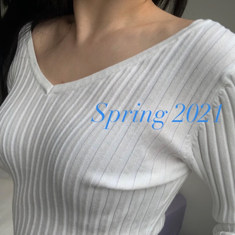 White Knit Ribbed Long Sleeve SS 2021